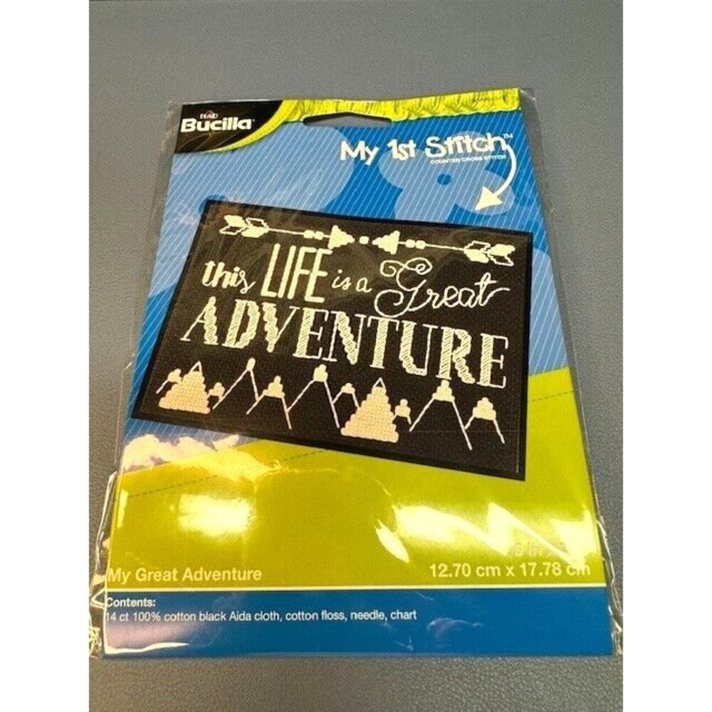 Counted CROSS STITCH Kit LIFE IS A GREAT ADVENTURE Plaid Bucilla My 1st‎ Stitch